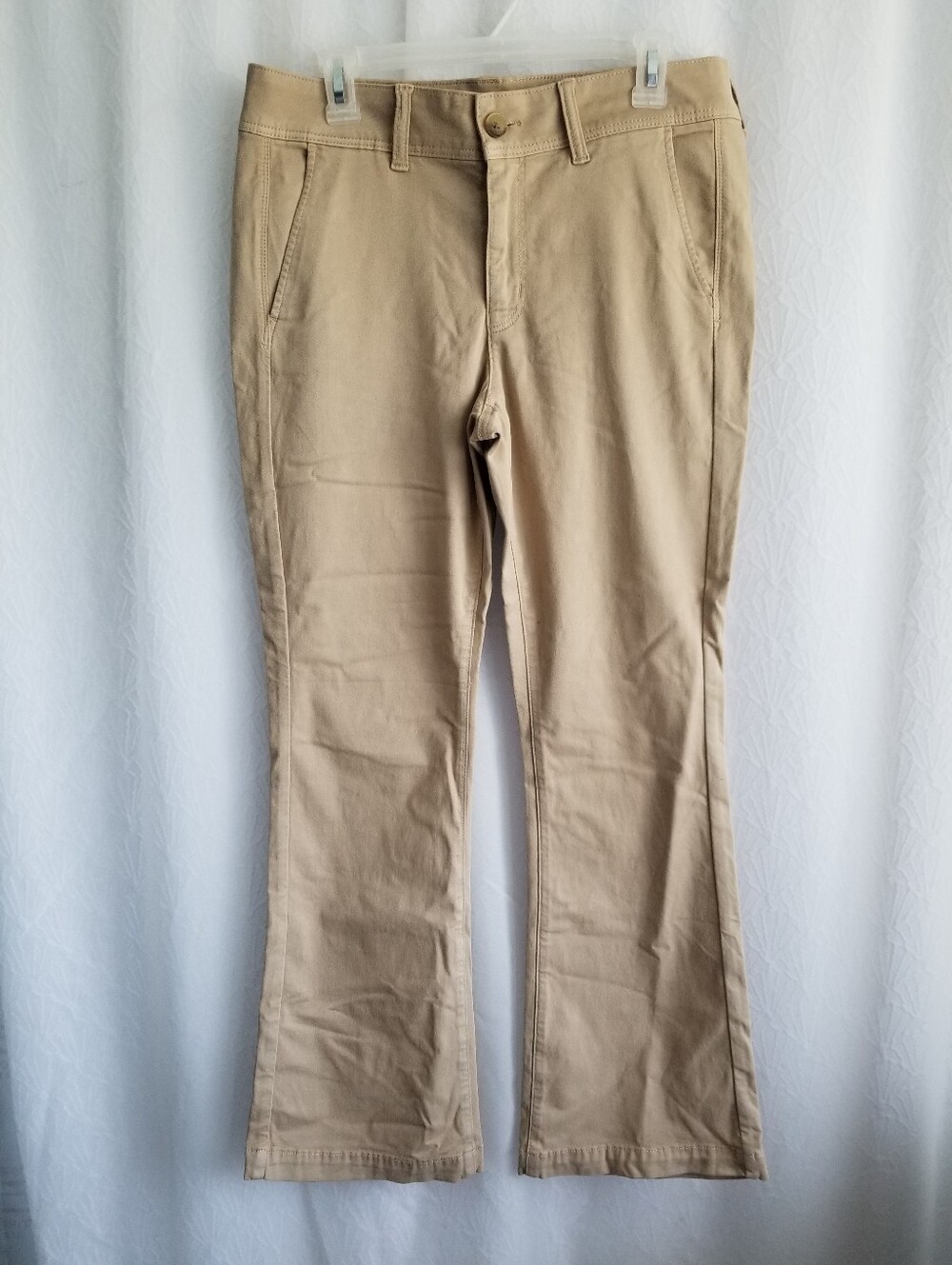 American Eagle Kick Boot Khaki Stretch Pants Womens Size 10 Short Preppy